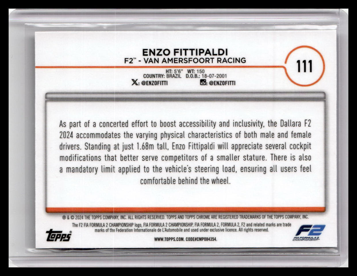 2024 Topps Chrome Formula 1 #111 Enzo Fittipaldi