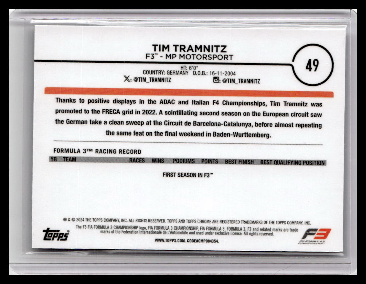 2024 Topps Chrome Formula 1 #49 Tim Tramnitz