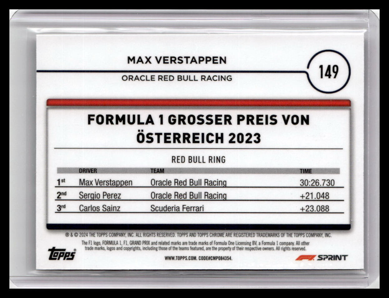 2024 Topps Chrome Formula 1 #149 Max Verstappen Black & White RayWave