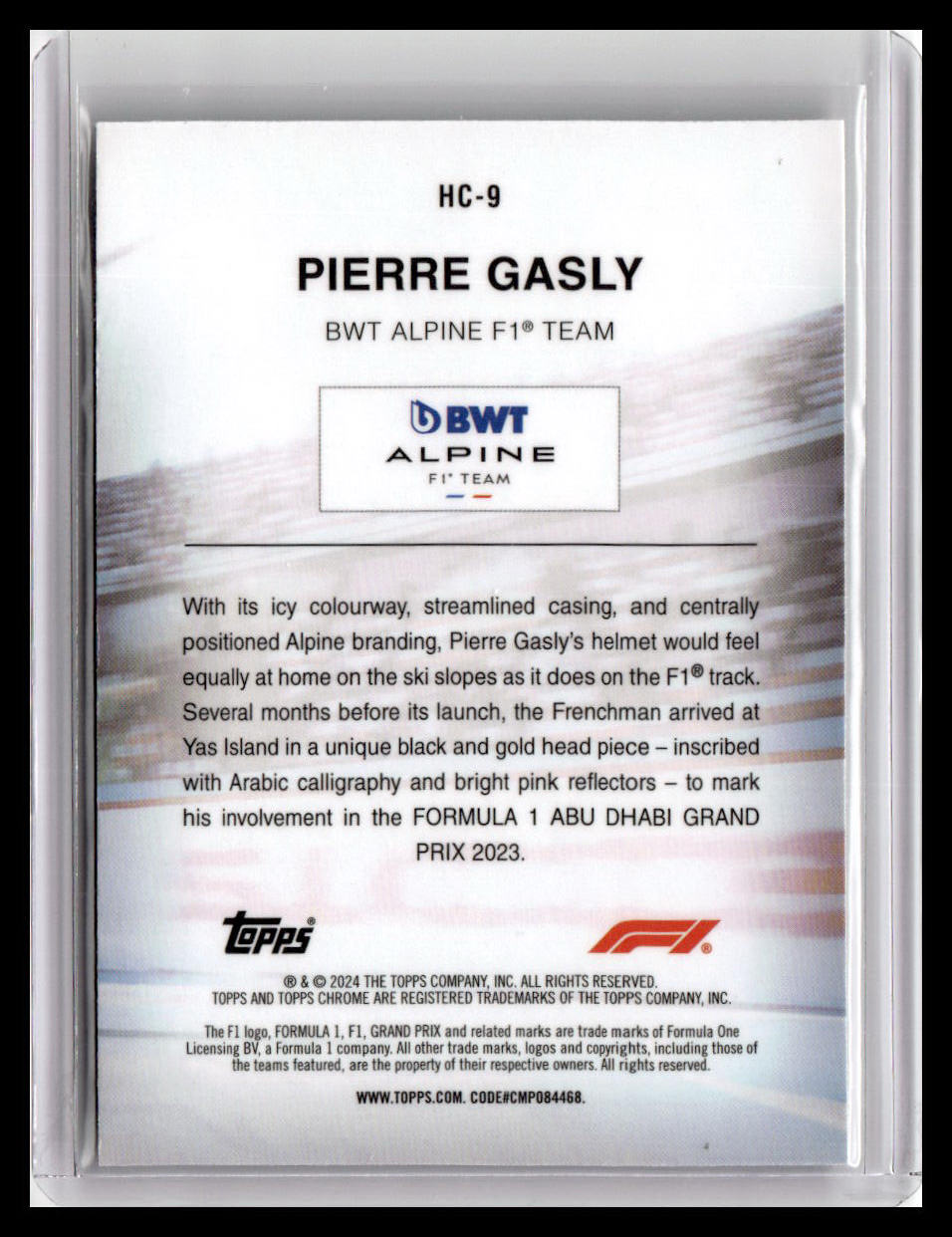2024 Topps Chrome Formula 1 #HC-9 Pierre Gasly Helmet Collection