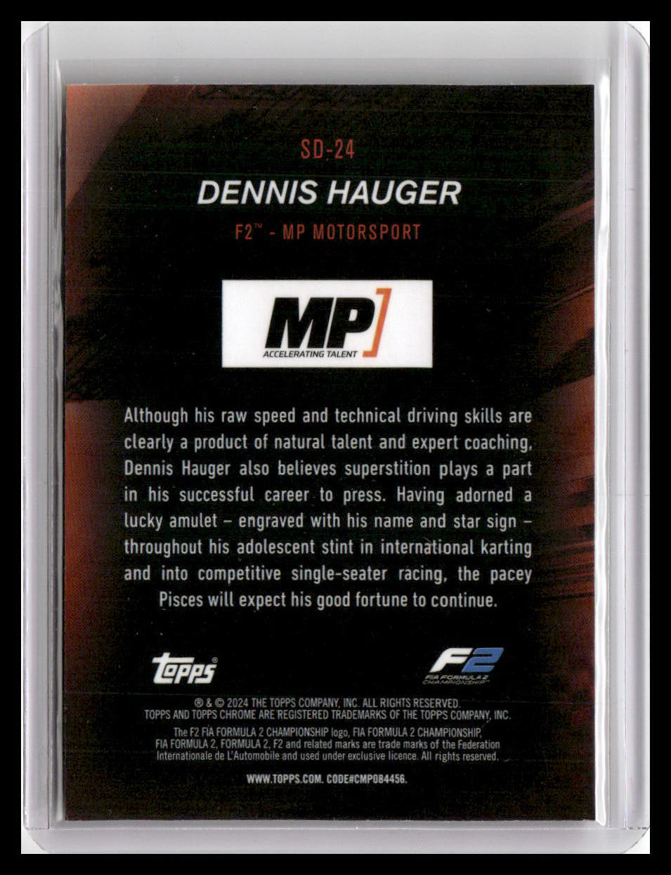 2024 Topps Chrome Formula 1 #SD-24 Dennis Hauger Speed Demons