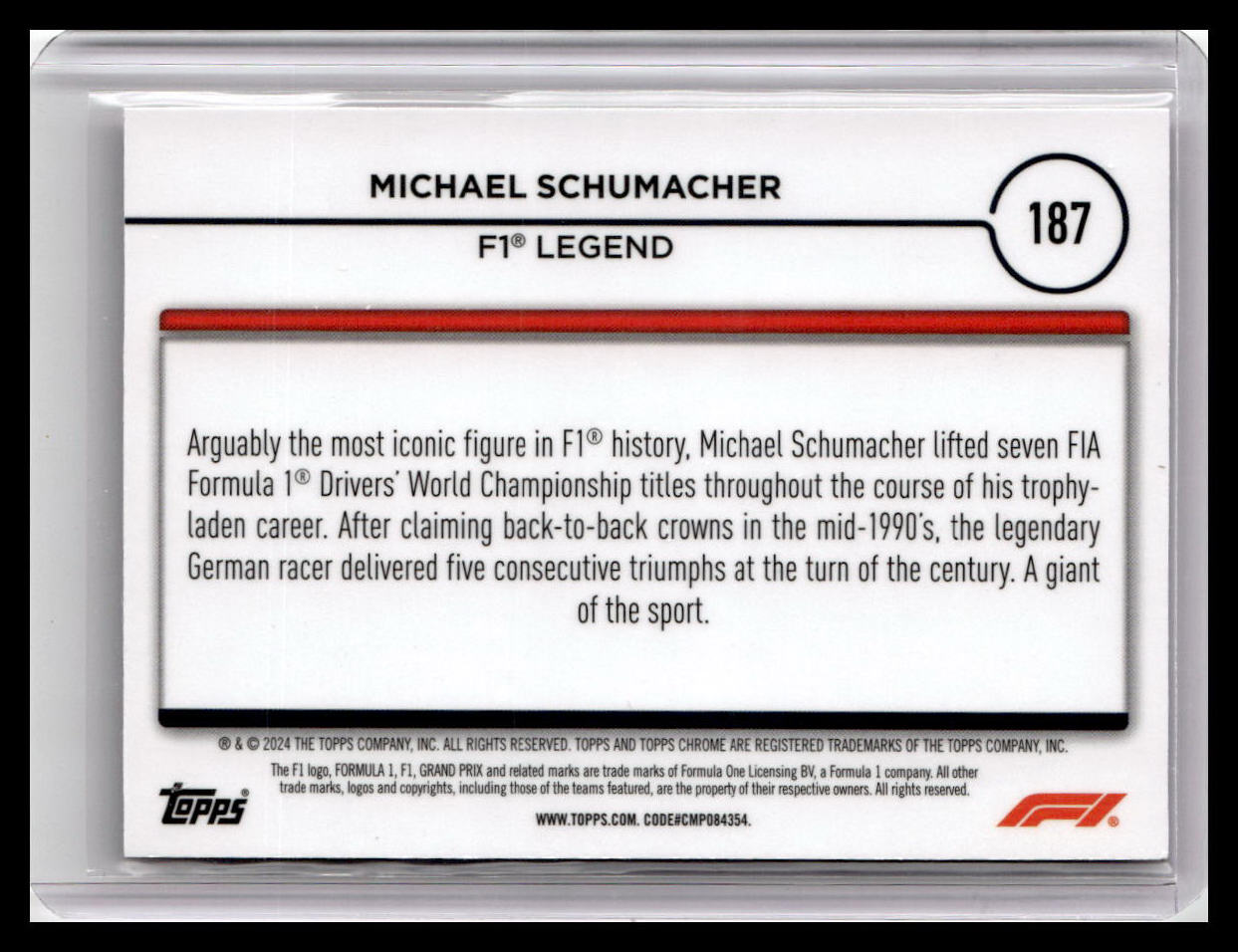 2024 Topps Chrome Formula 1 #187 Michael Schumacher Fuchsia Lava #/225