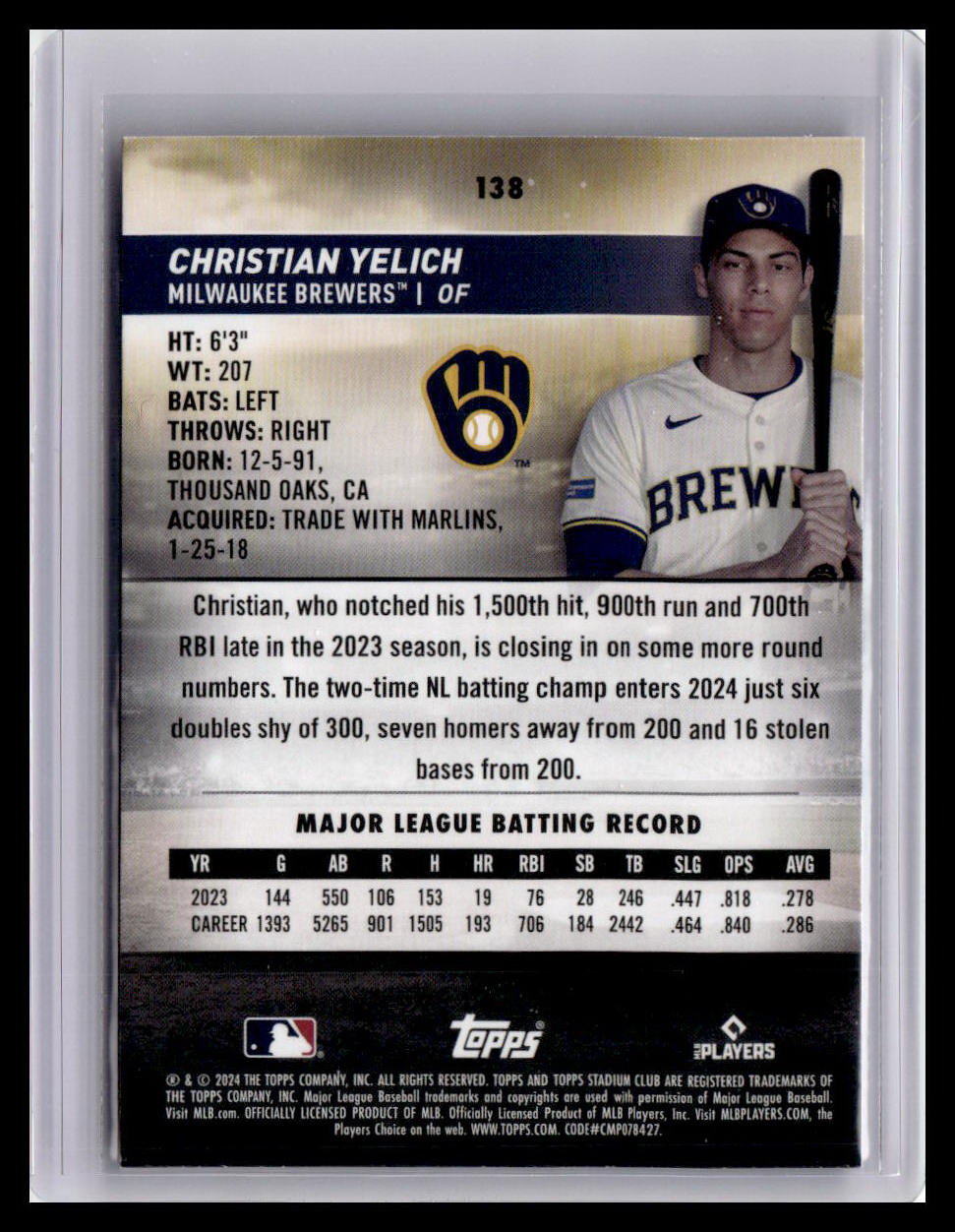 2020 Topps Chrome #138 Christian Yelich