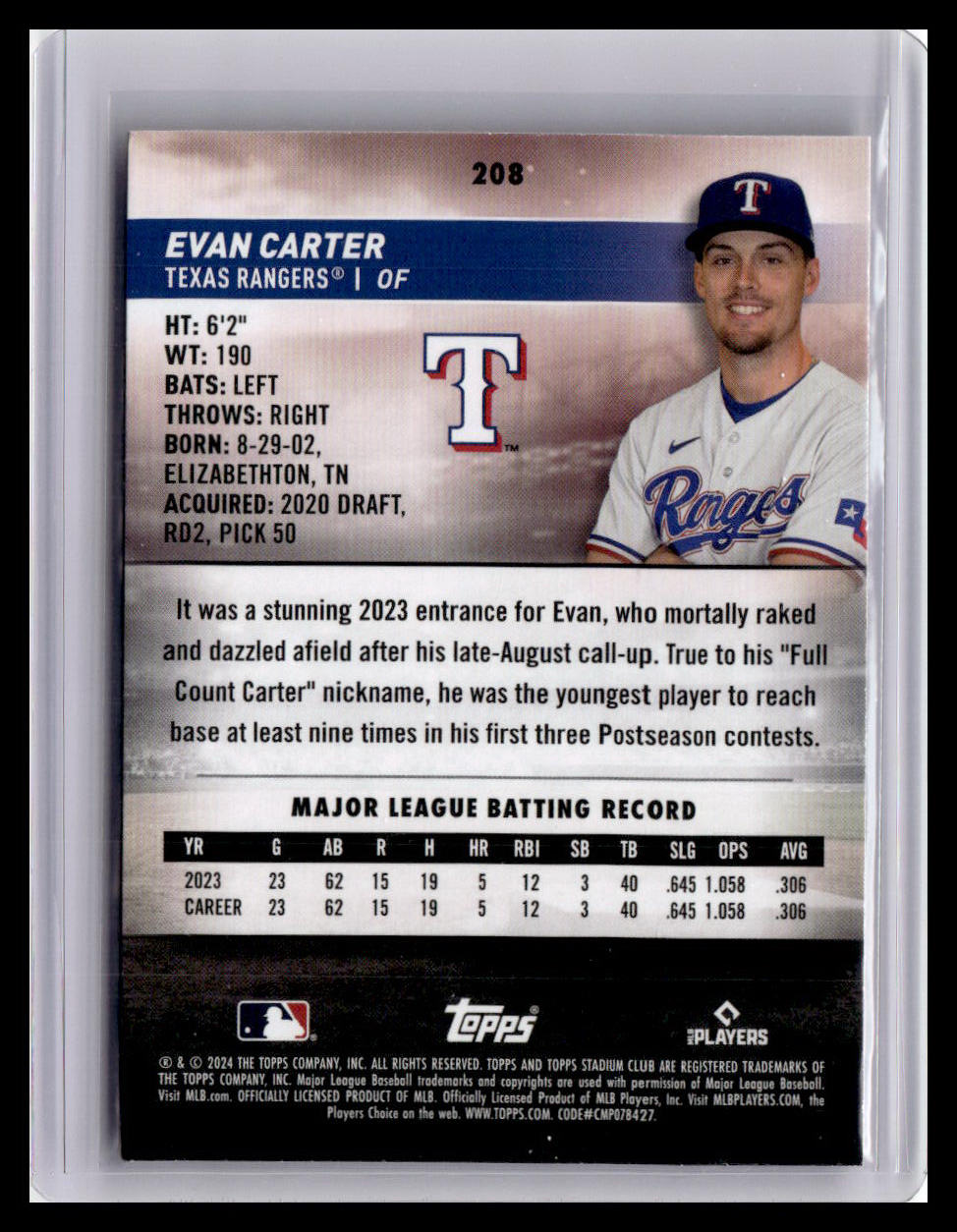 2024 Stadium Club #208 Evan Carter