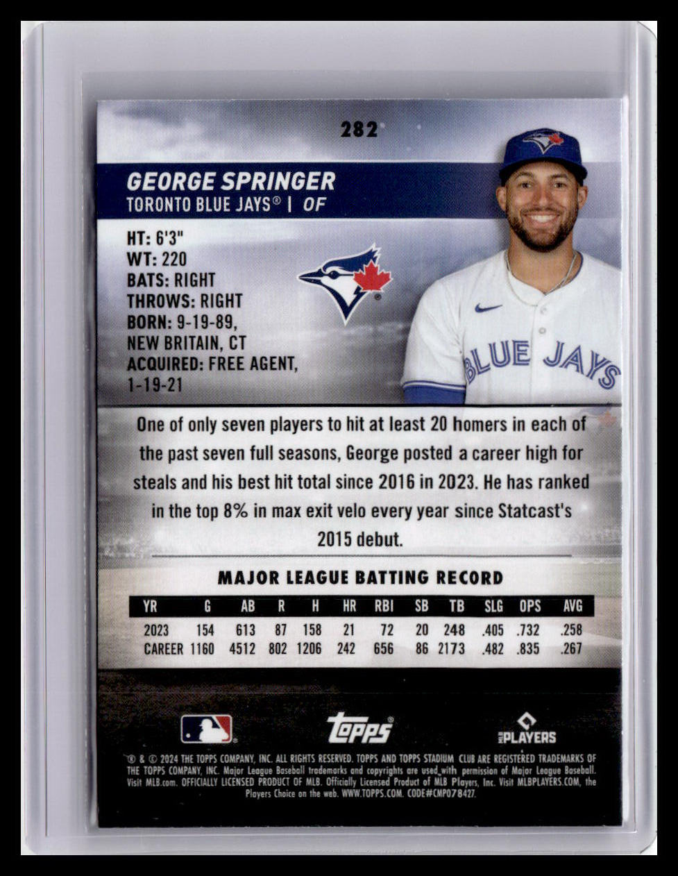 2024 Stadium Club #282 George Springer