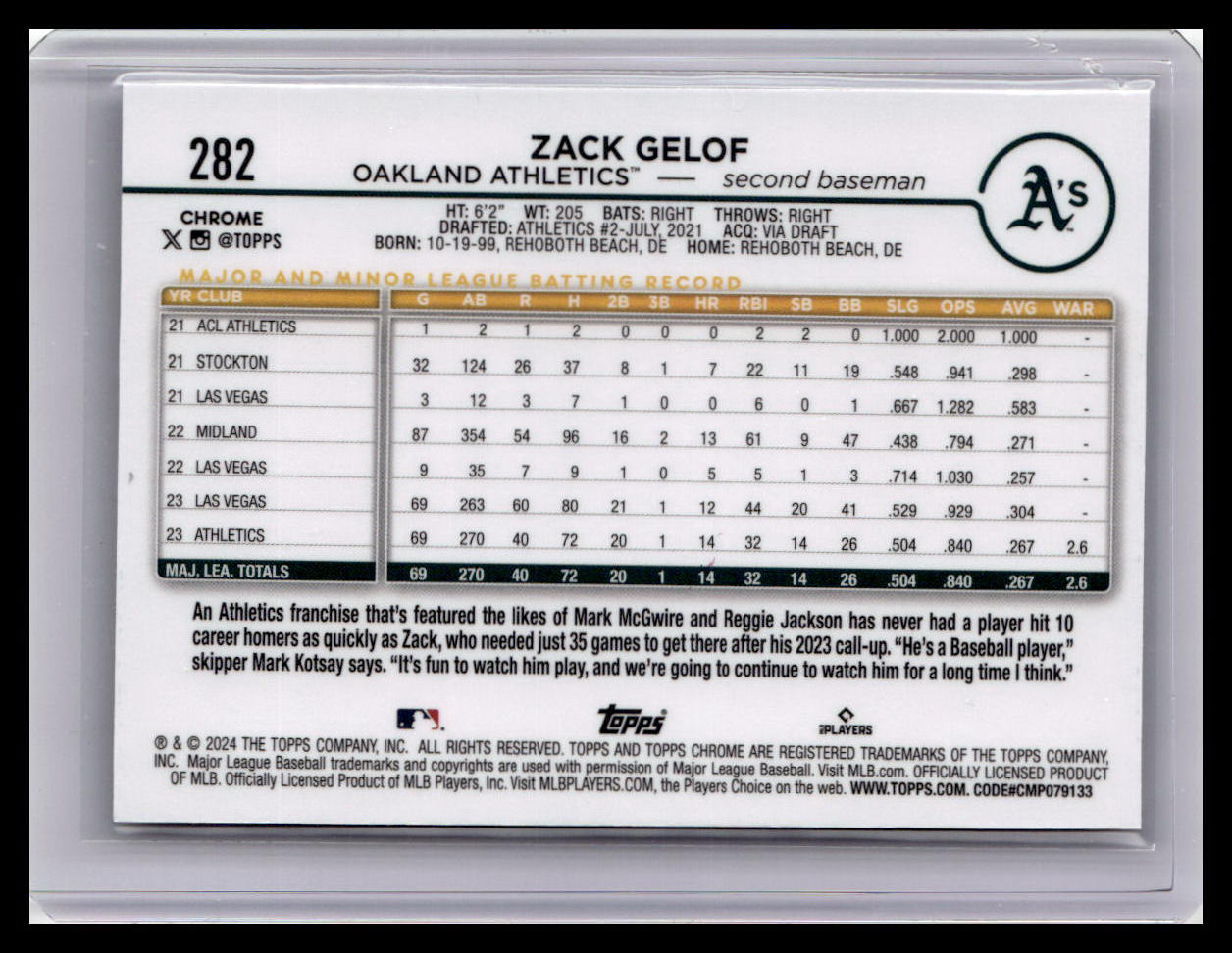 2024 Topps Chrome Logofractor Edition #282 Zack Gelof