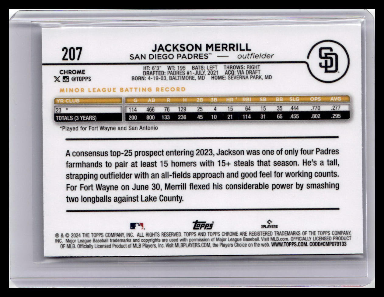 2024 Topps Chrome Logofractor Edition #207 Jackson Merrill