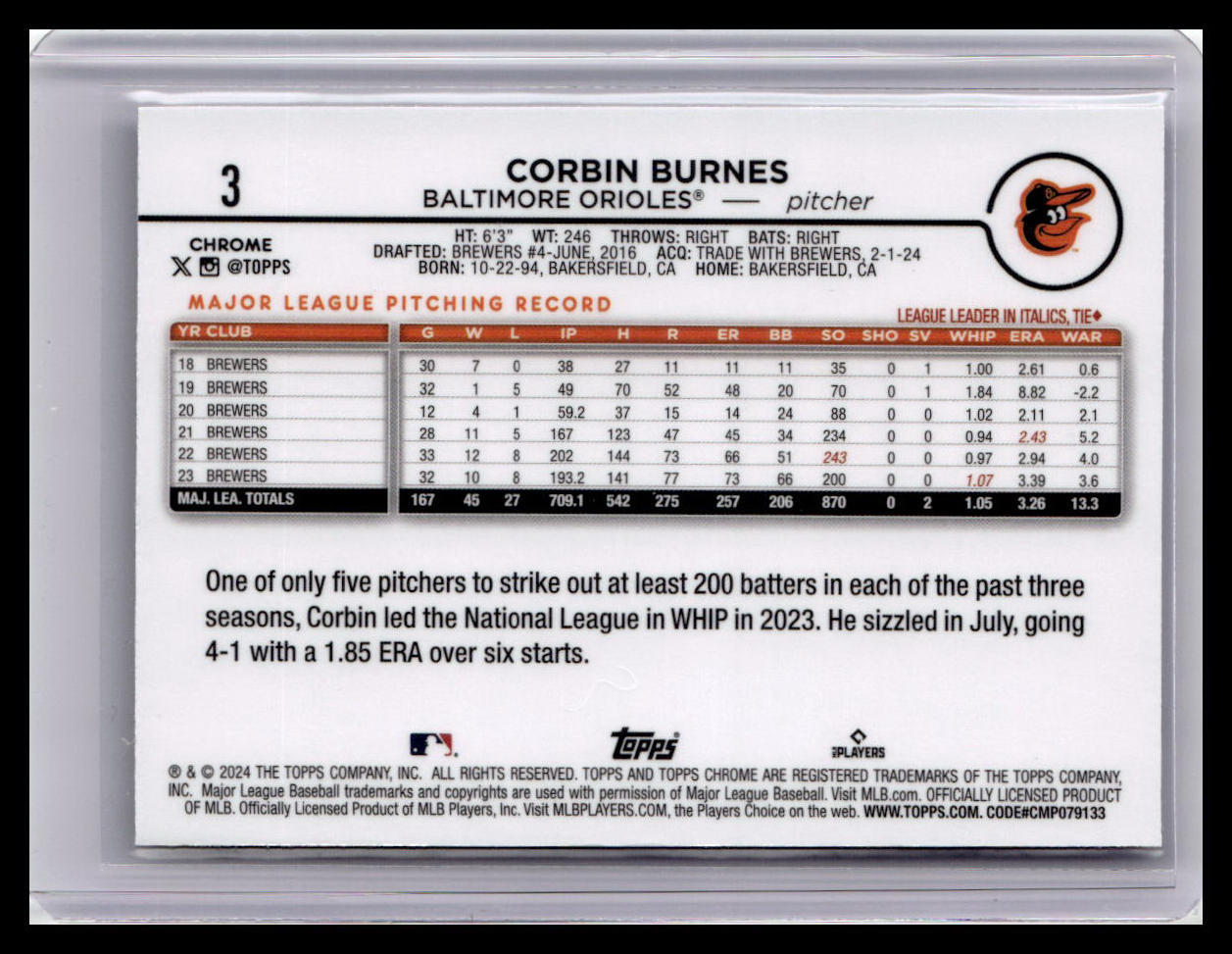 2024 Topps Chrome Logofractor Edition #3 Corbin Burnes