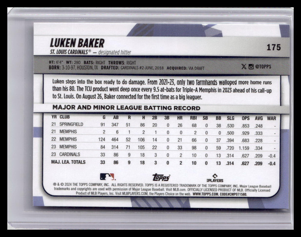 2024 Topps Big League #175 Luken Baker