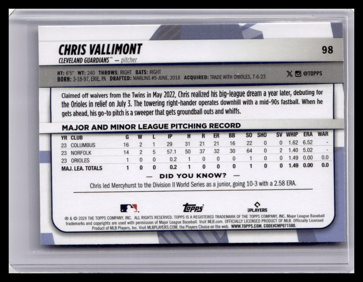 2024 Topps Big League #98 Chris Vallimont
