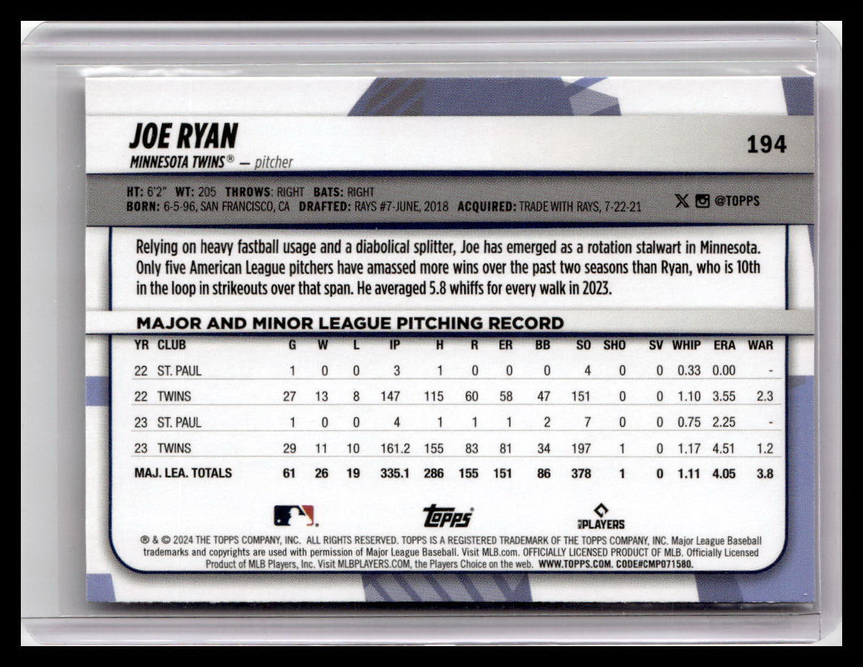 2024 Topps Big League #194 Joe Ryan