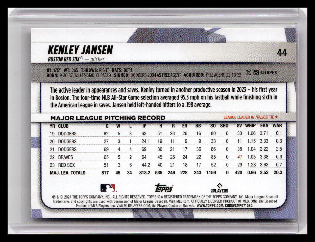 2024 Topps Big League #44 Kenley Jansen