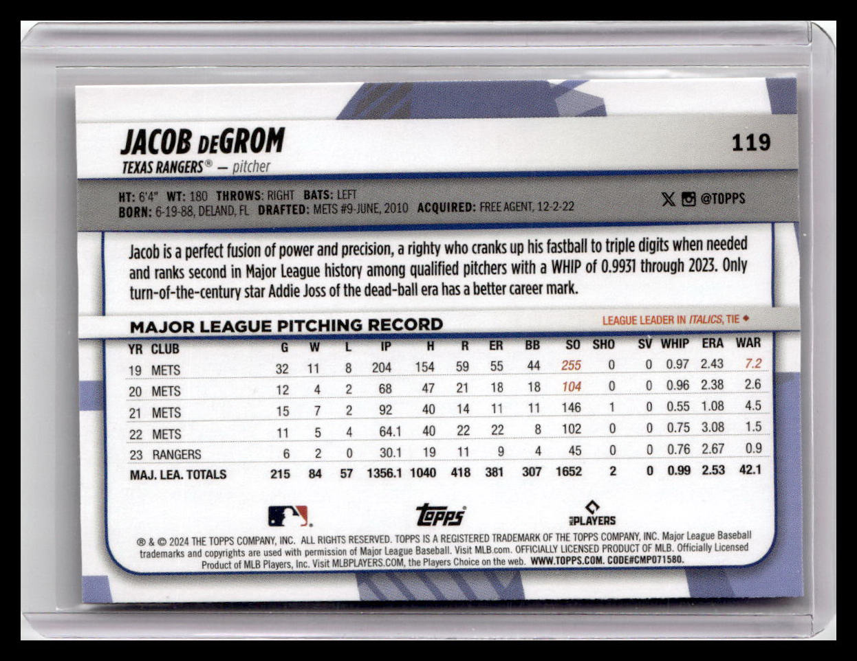 2024 Topps Big League #119 Jacob deGrom