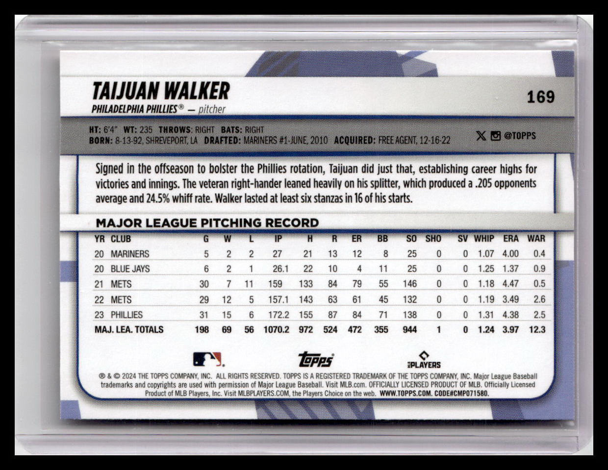 2024 Topps Big League #169 Taijuan Walker