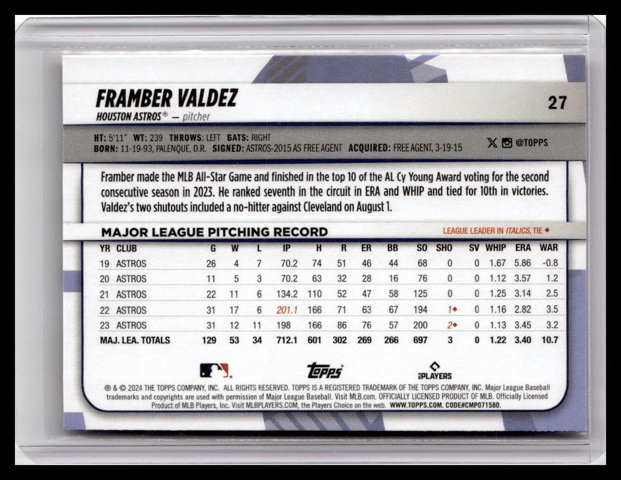 2024 Topps Big League #27 Framber Valdez