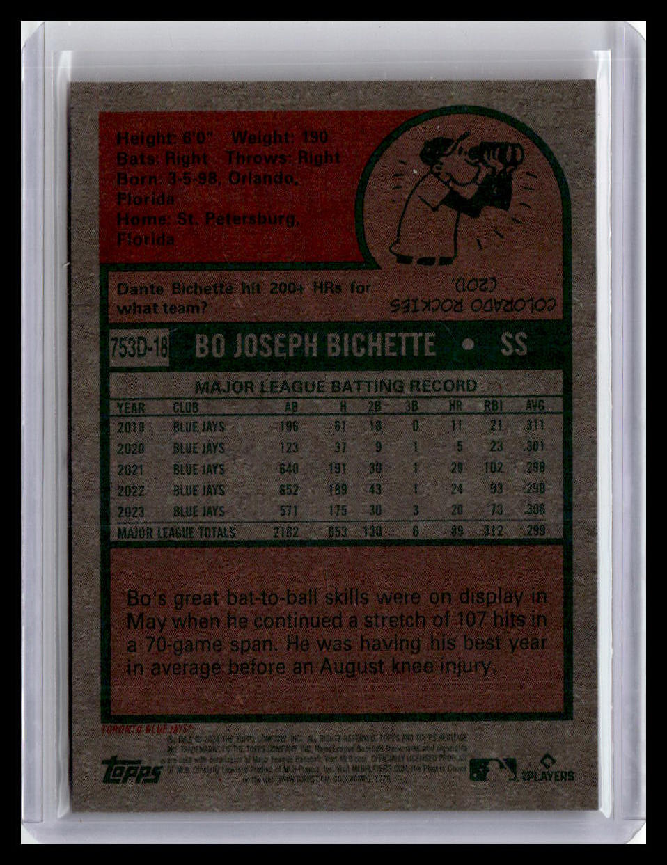 2024 Topps Heritage #753D-18 Bo Bichette 1975 Topps in 3D