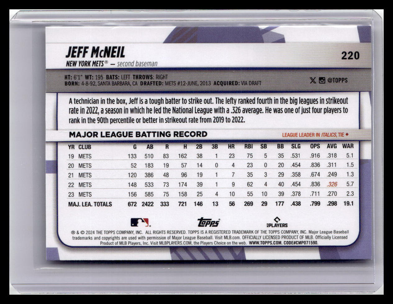 2024 Topps Big League #220 Jeff McNeil Uncommon Rainbow Foil