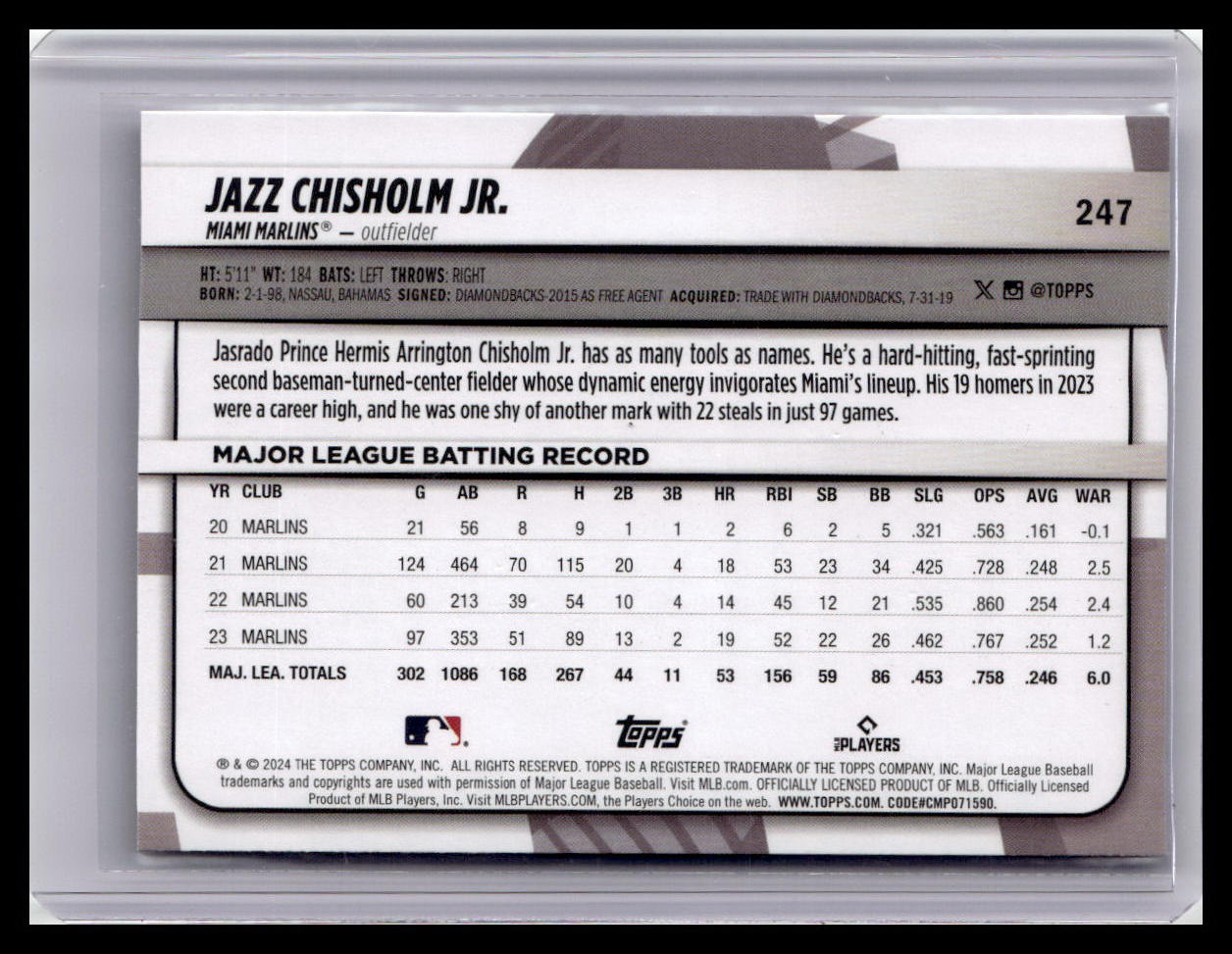 2024 Topps Big League #247 Jazz Chisholm Jr. Uncommon Rainbow Foil
