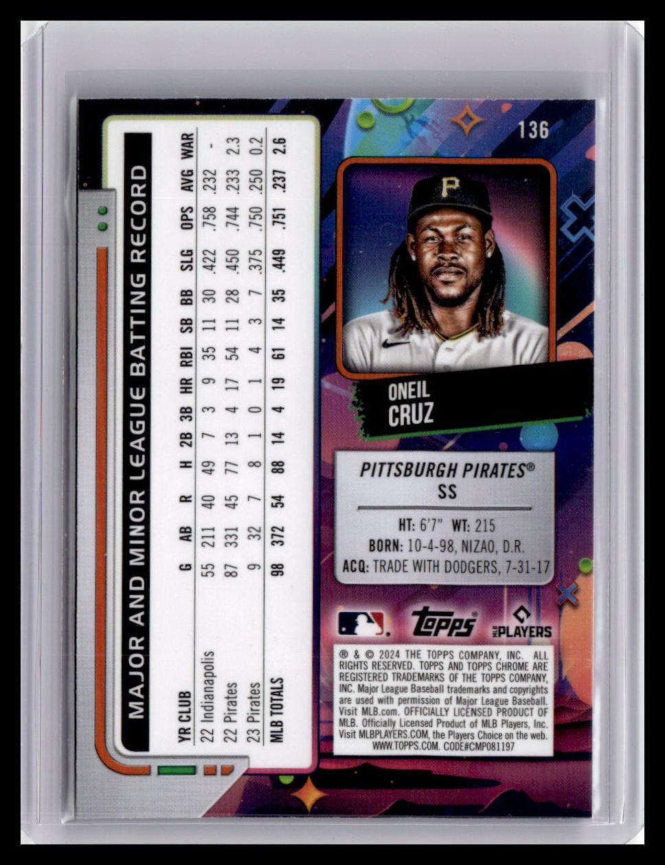 2024 Topps Chrome Cosmic #136 Oneil Cruz