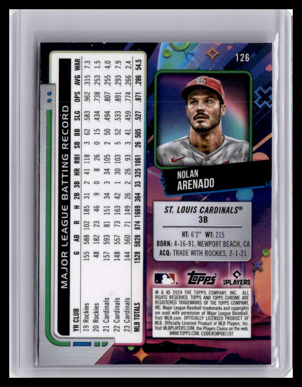 2024 Topps Chrome Cosmic #126 Nolan Arenado