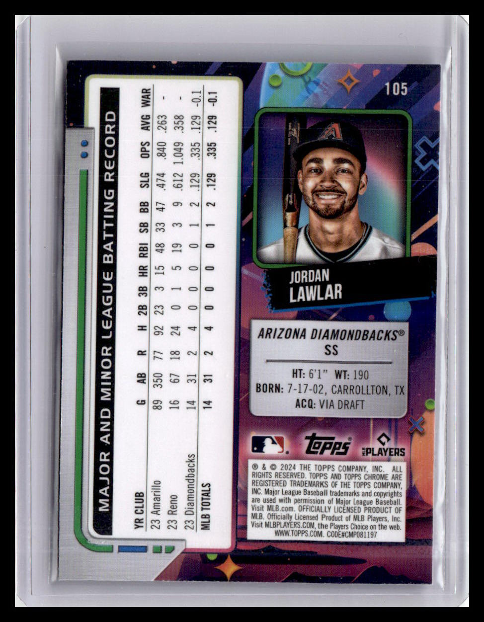 2024 Topps Chrome Cosmic #105 Jordan Lawlar