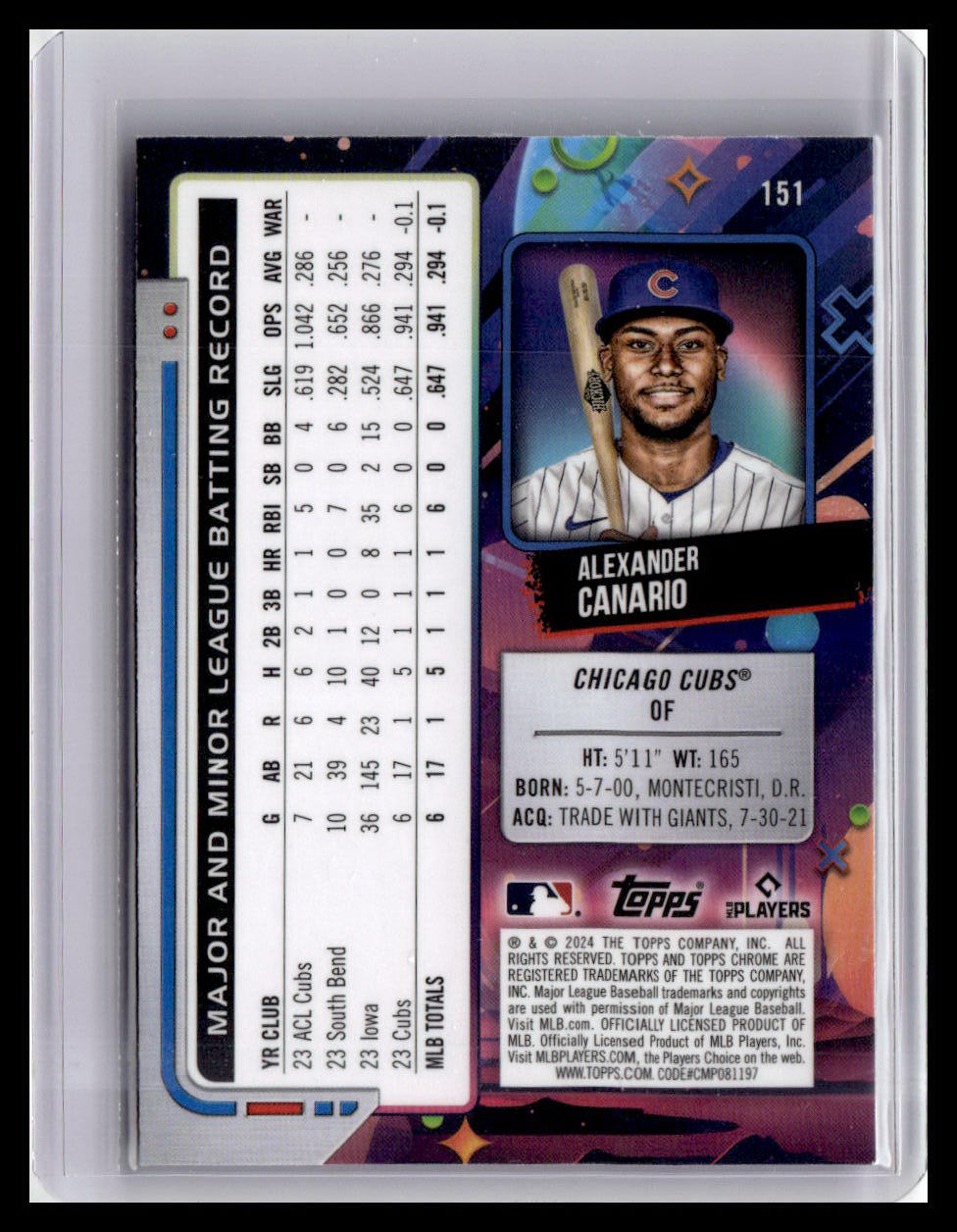 2024 Topps Chrome Cosmic #151 Alexander Canario