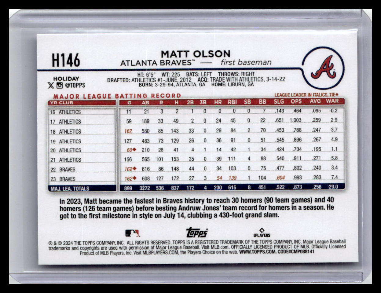 2024 Topps Holiday #H146 Matt Olson