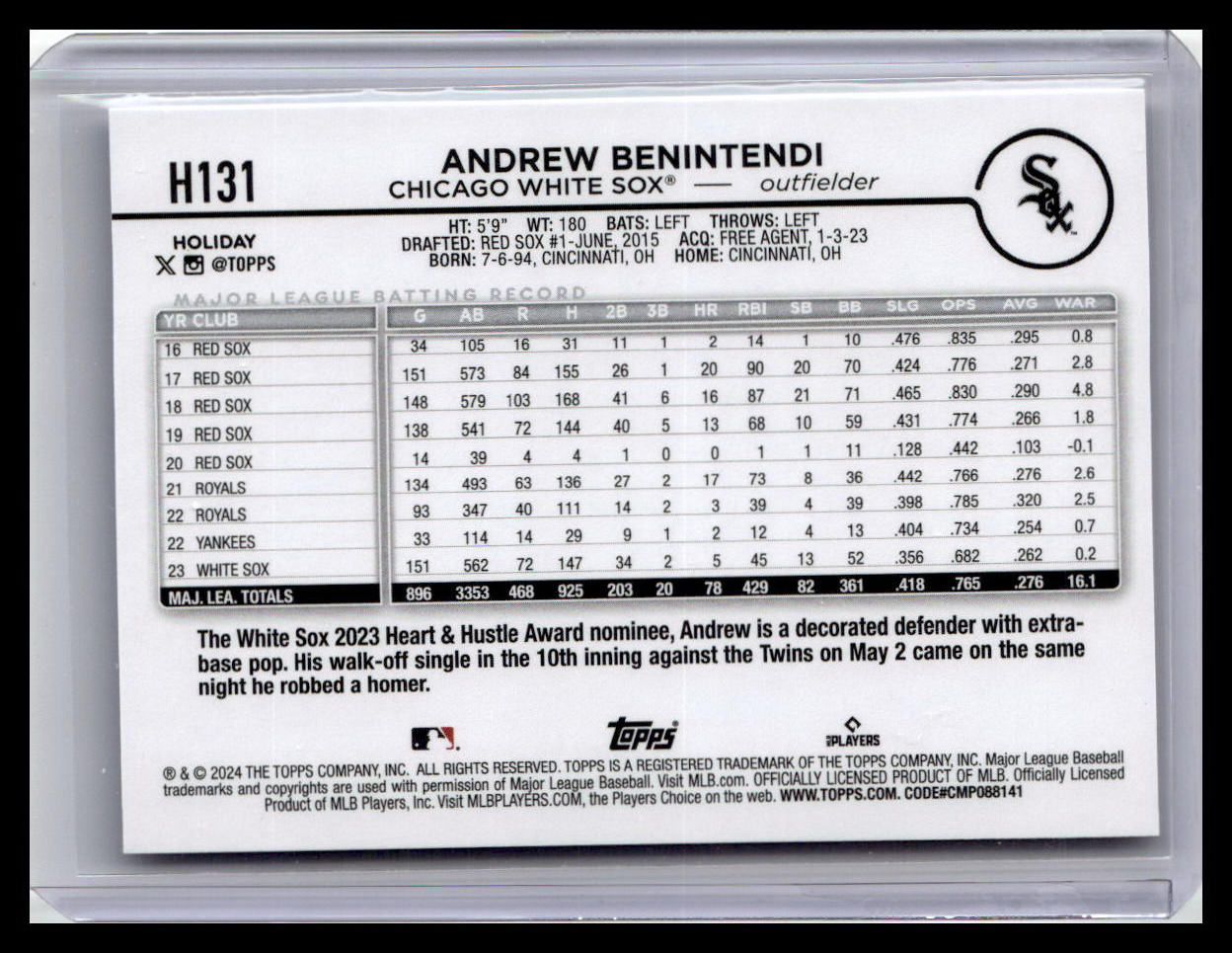 2024 Topps Holiday #H131 Andrew Benintendi