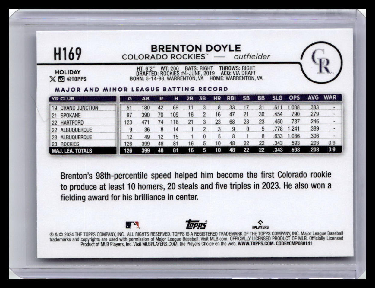 2024 Topps Holiday #H169 Brenton Doyle
