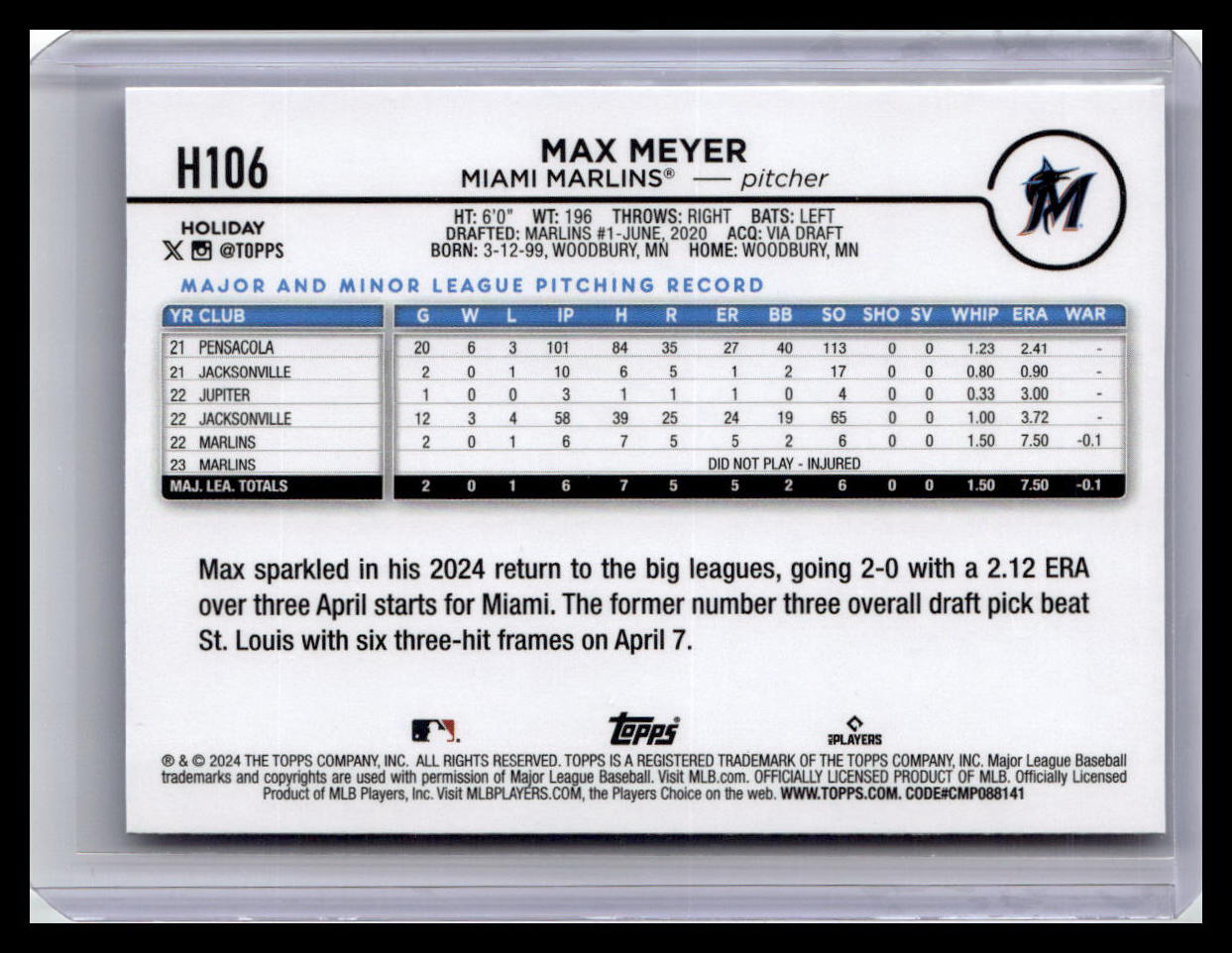 2024 Topps Holiday #H106 Max Meyer
