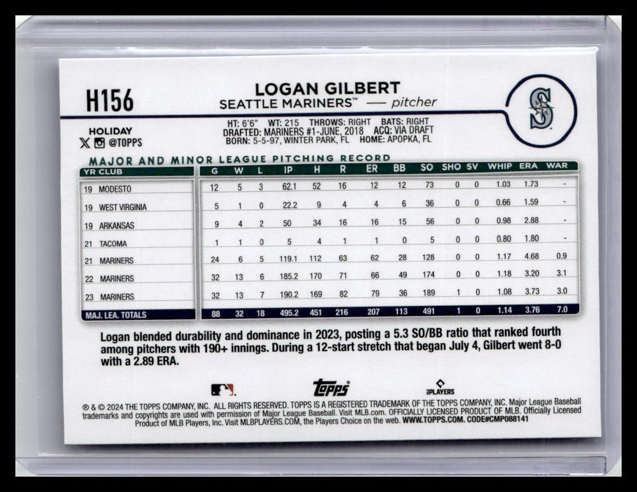 2024 Topps Holiday #H156 Logan Gilbert