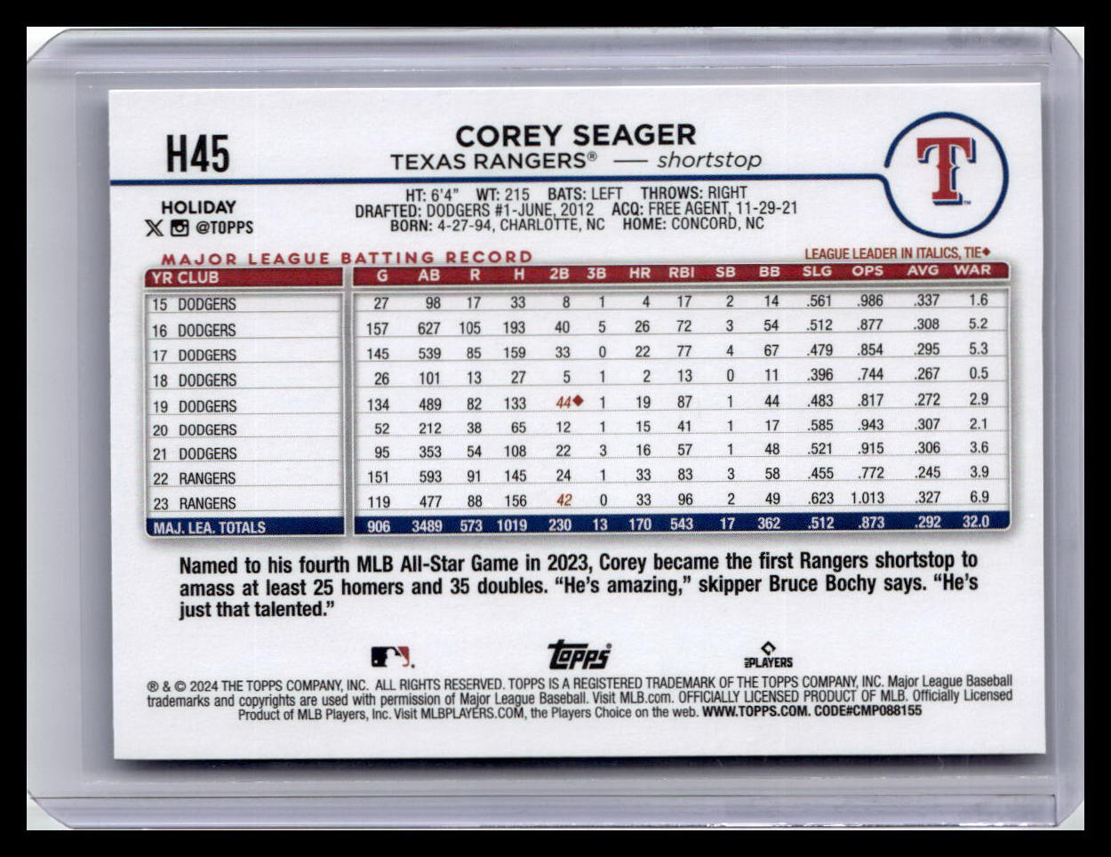 2024 Topps Holiday #H45 Corey Seager