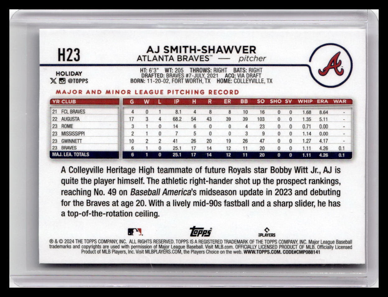 2024 Topps Holiday #H23 AJ Smith-Shawver
