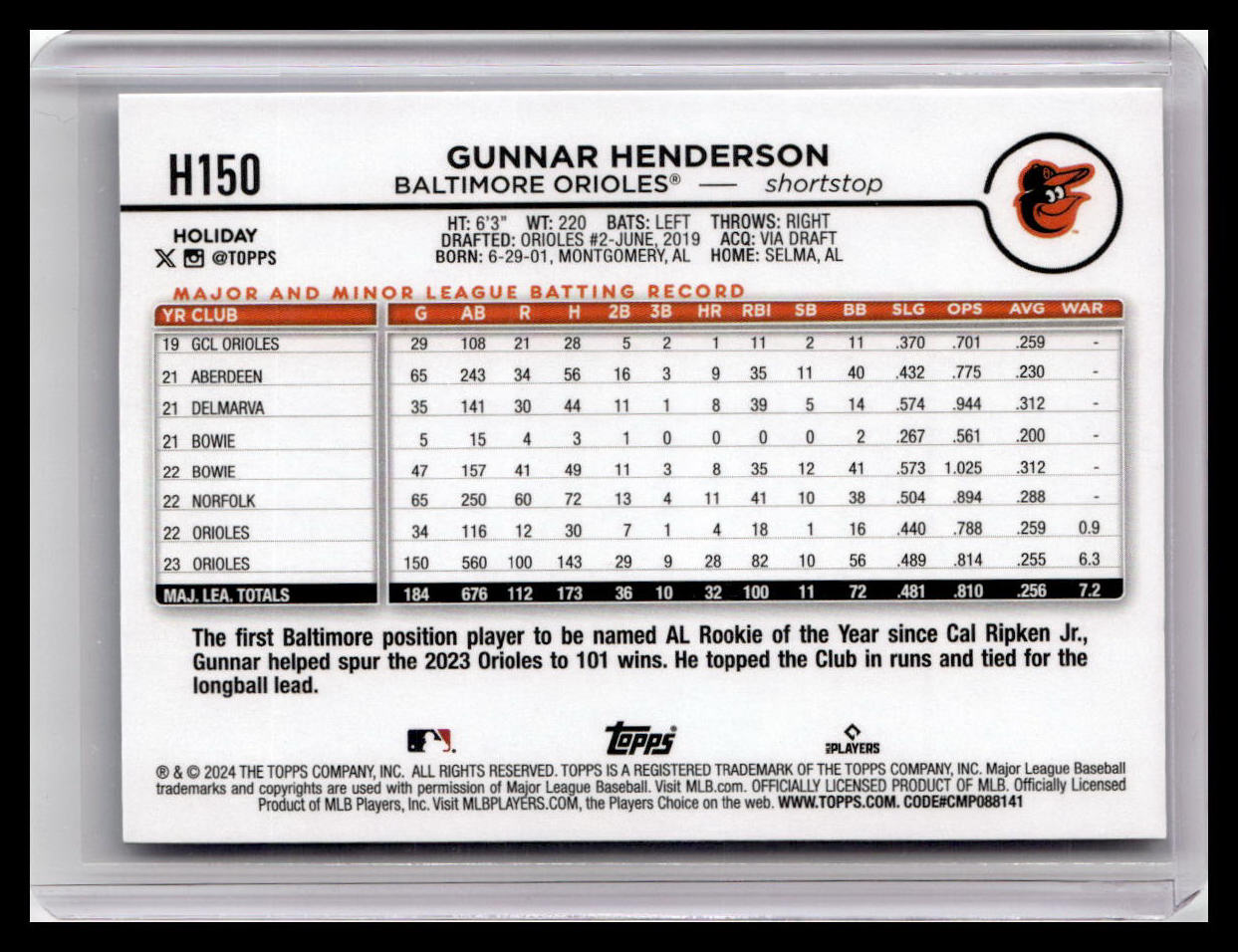2024 Topps Holiday #H150 Gunnar Henderson