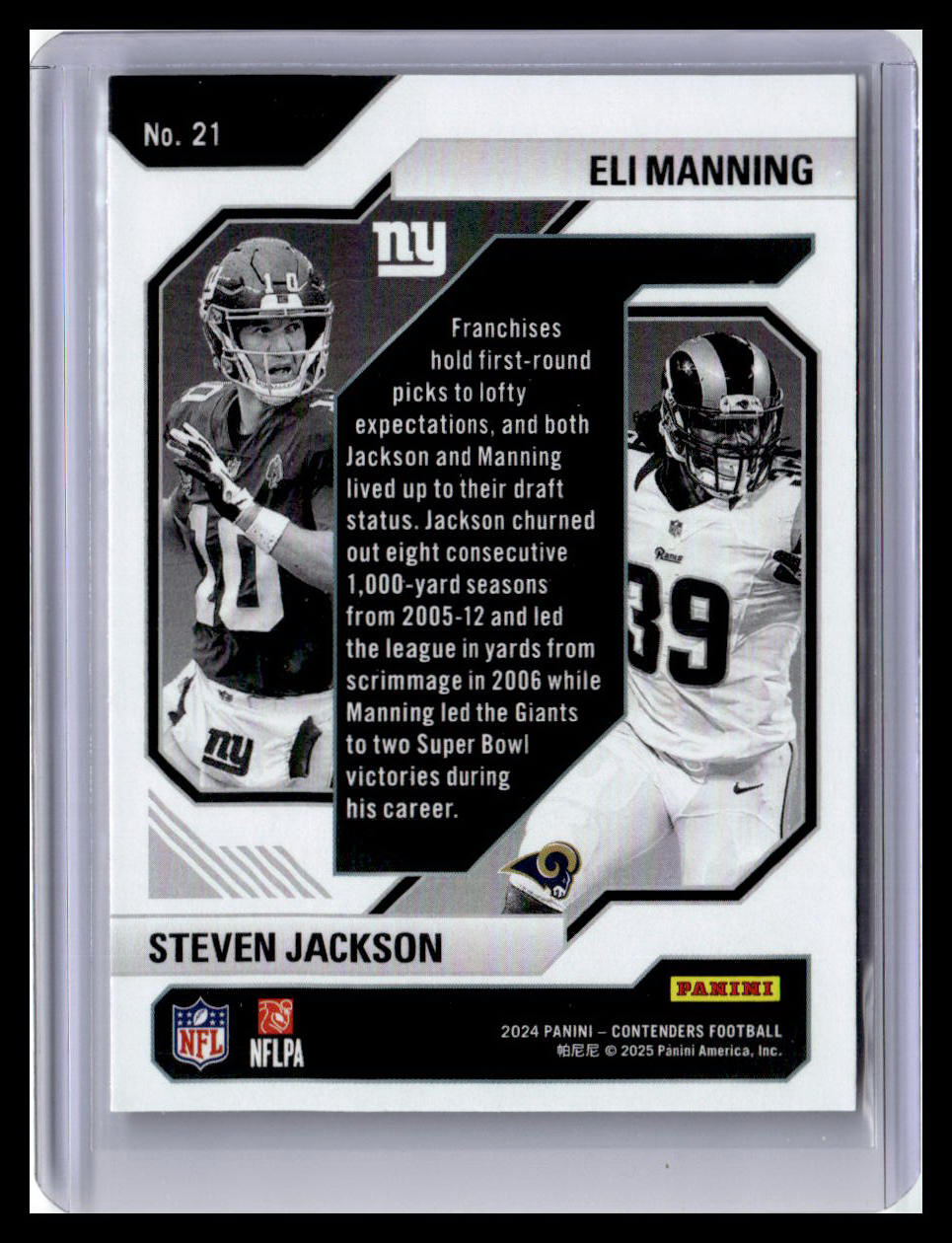 2024 Panini Contenders #21 Eli Manning / Steven Jackson Historic Draft Class