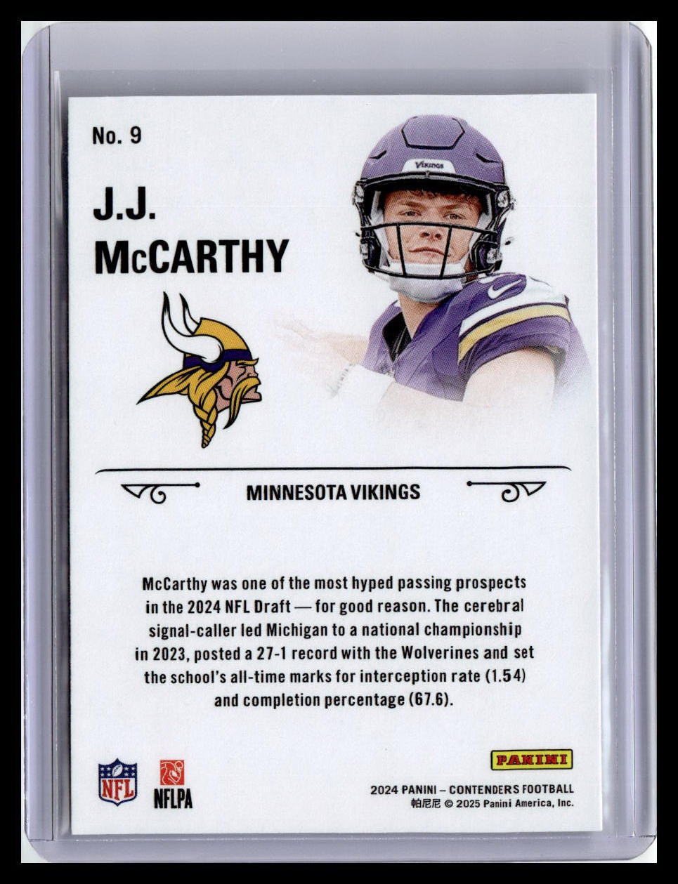 2024 Panini Contenders #9 J.J. McCarthy Rookie Stallions