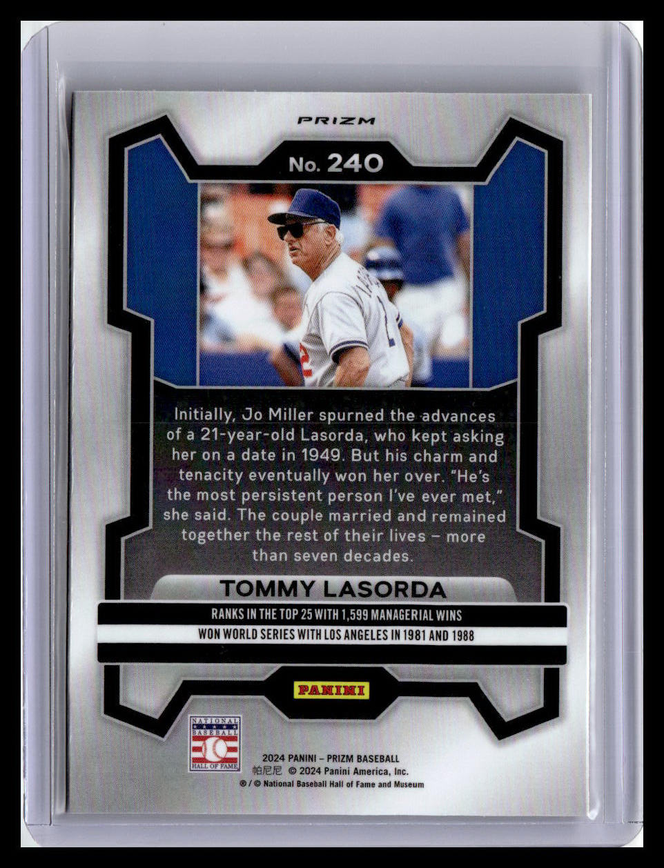 2024 Panini Prizm #240 Tommy Lasorda Pink Ice Prizms