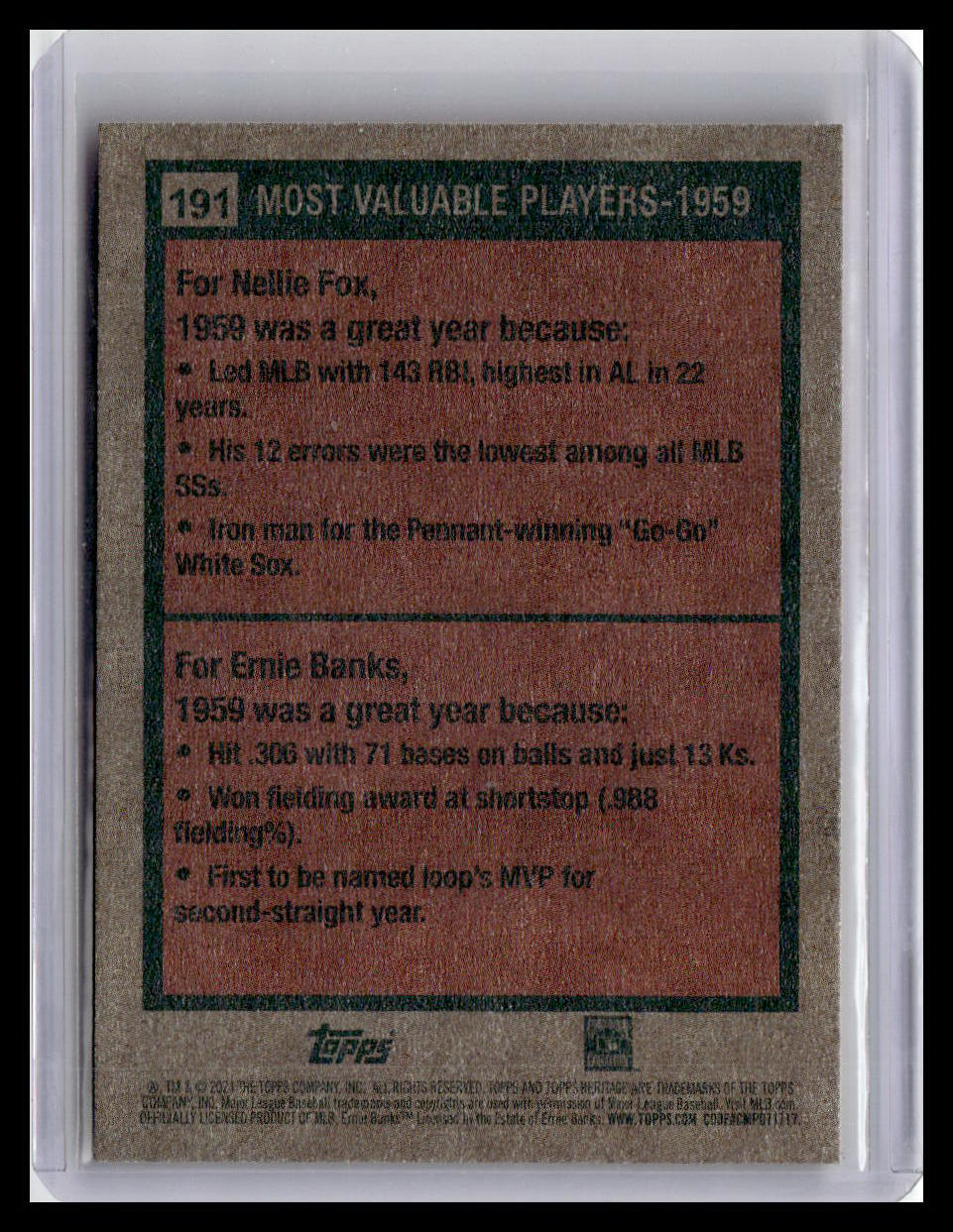 2024 Topps Heritage #191 1959 MVPs (Nellie Fox / Ernie Banks)