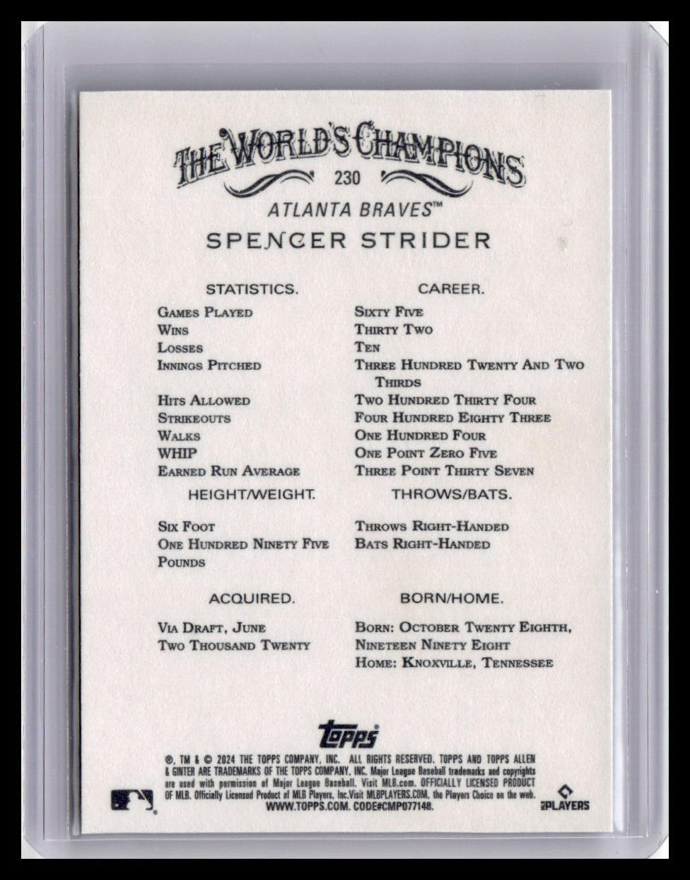 2024 Topps Allen & Ginter #230 Spencer Strider
