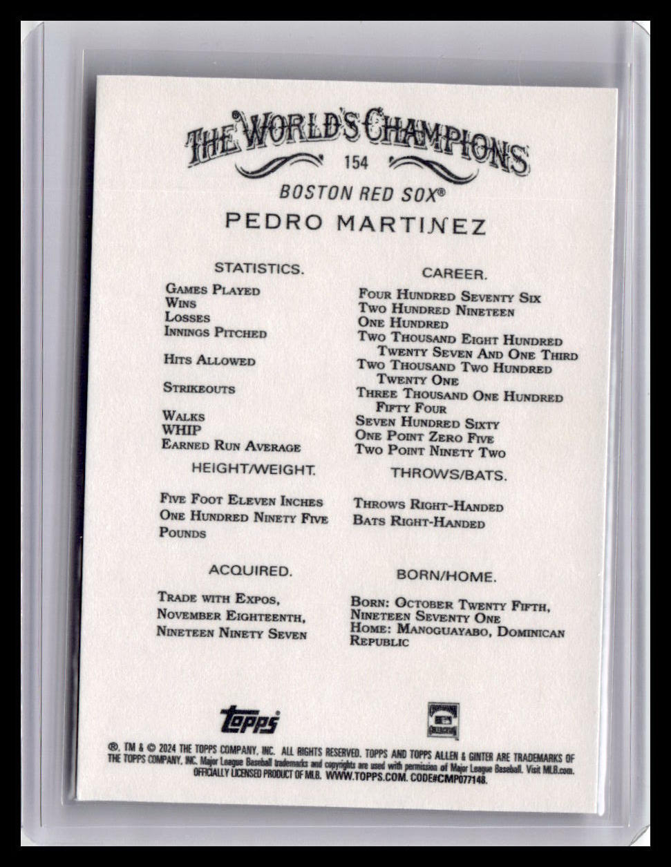 2024 Topps Allen & Ginter #154 Pedro Martinez