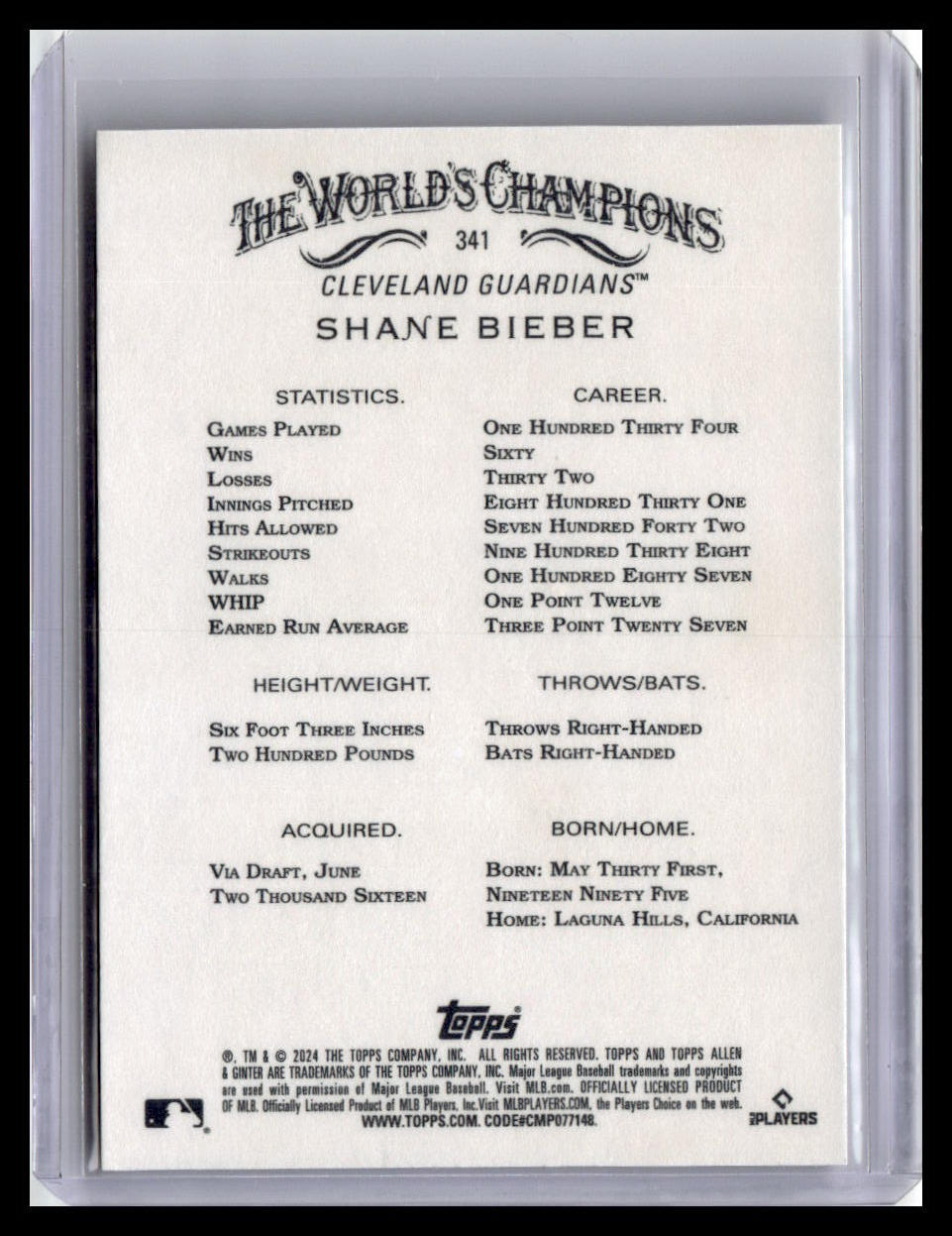 2024 Topps Allen & Ginter #341 Shane Bieber