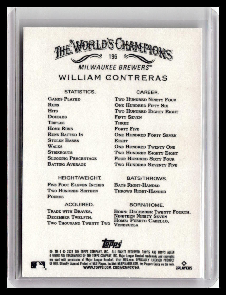 2024 Topps Allen & Ginter #196 William Contreras