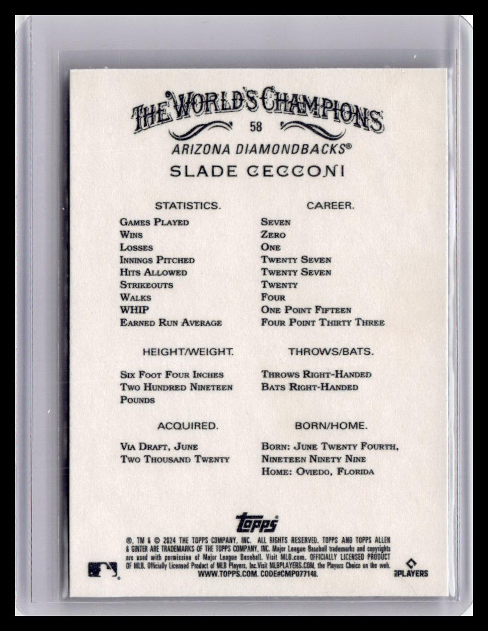 2024 Topps Allen & Ginter #58 Slade Cecconi