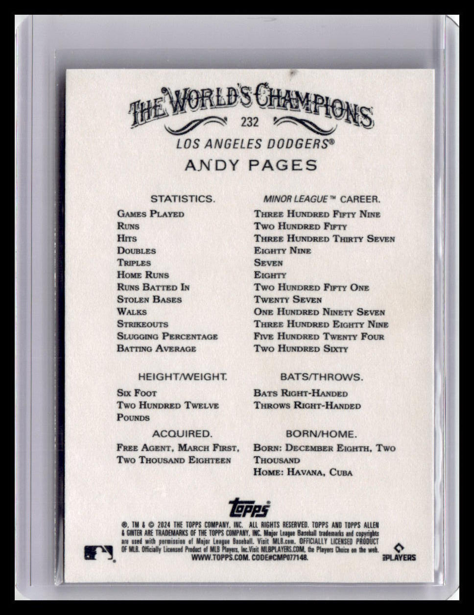 2024 Topps Allen & Ginter #232 Andy Pages