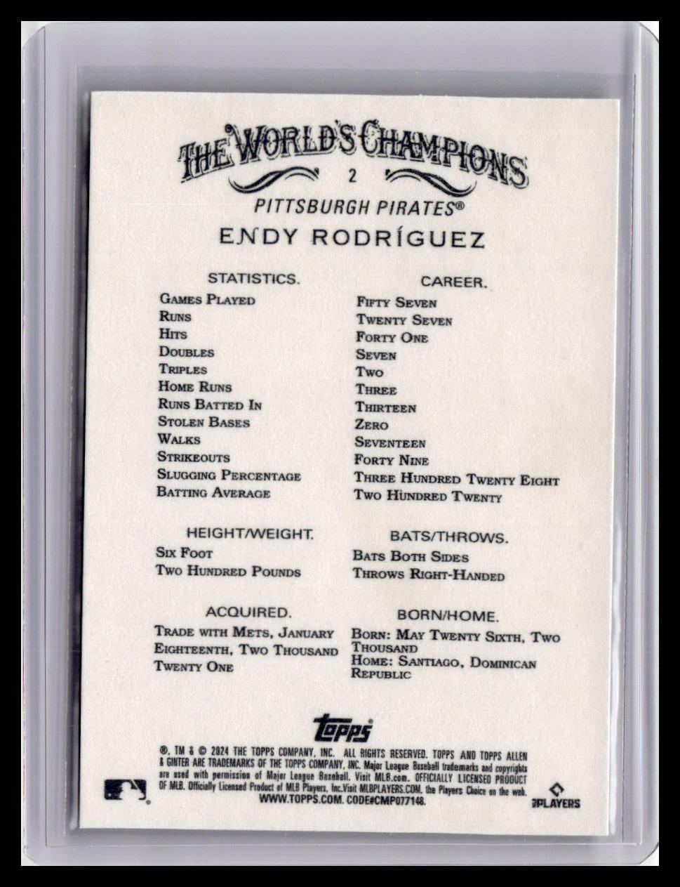 2024 Topps Allen & Ginter #2 Endy Rodríguez