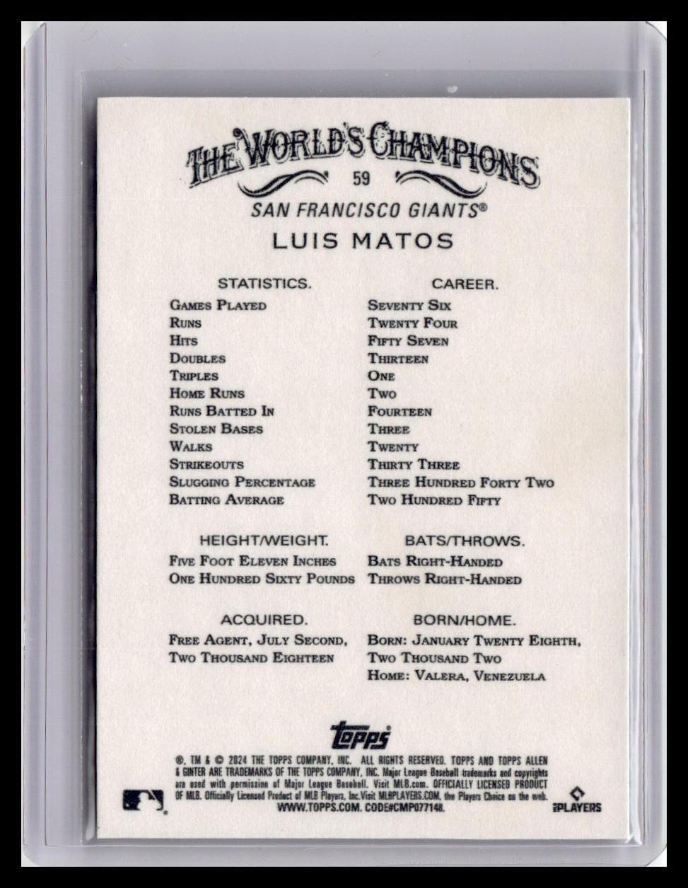 2024 Topps Allen & Ginter #59 Luis Matos