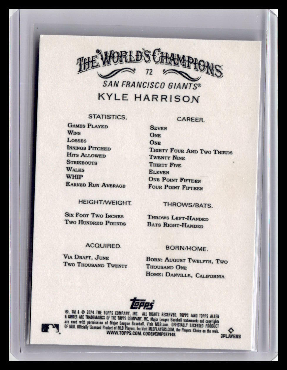 2024 Topps Allen & Ginter #72 Kyle Harrison