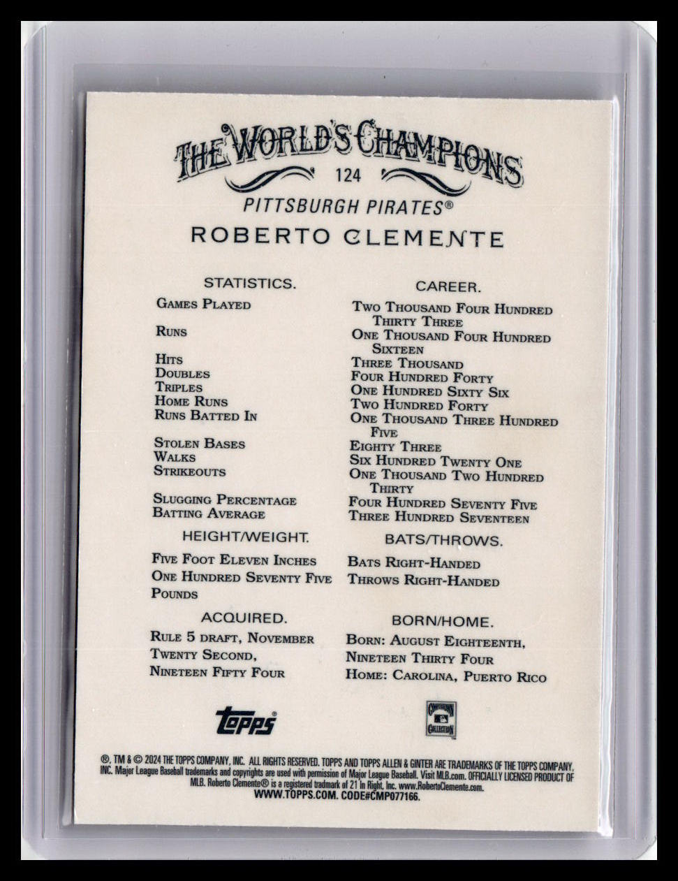 2024 Topps Allen & Ginter #124 Roberto Clemente Chrome