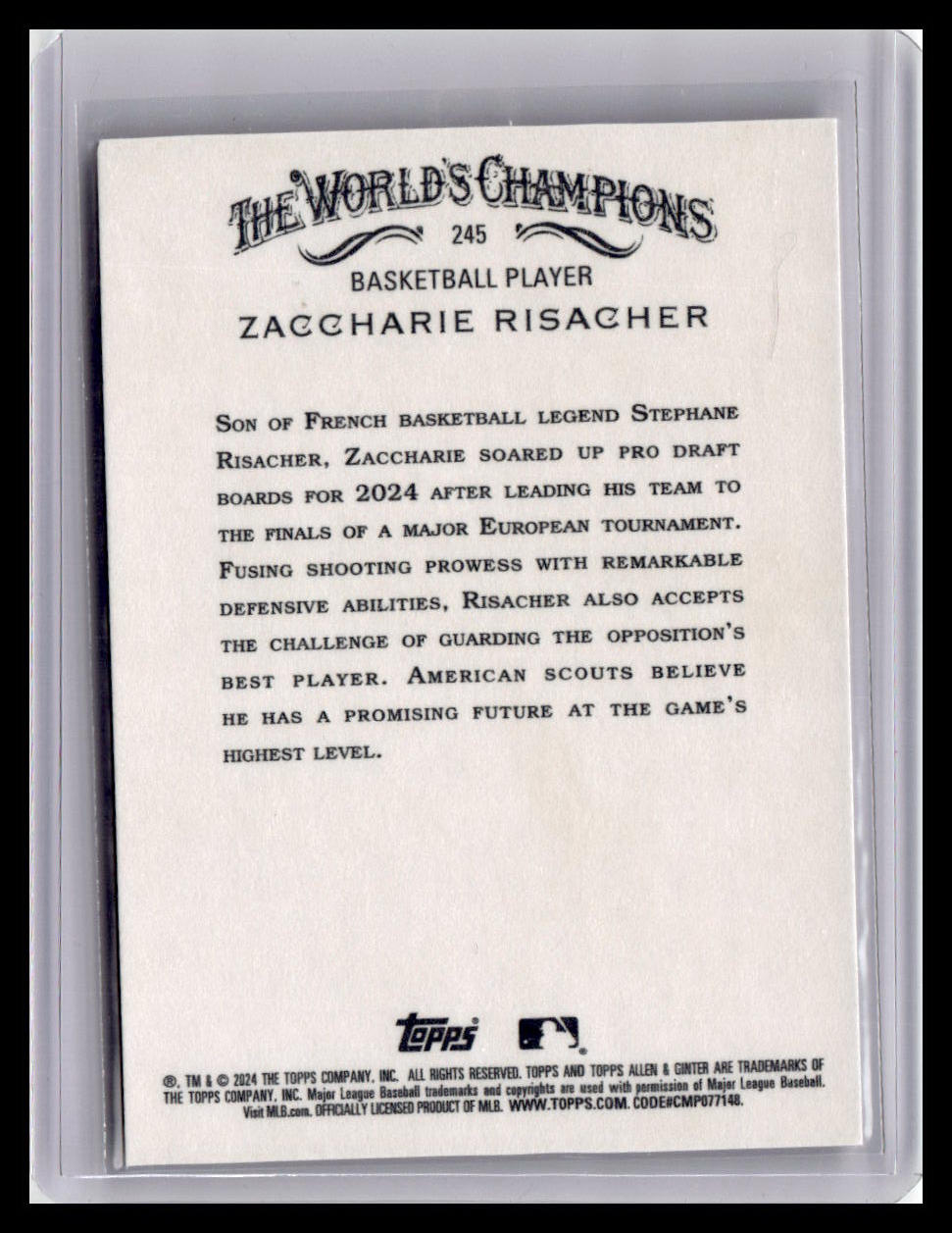 2024 Topps Allen & Ginter #245 Zaccharie Risacher