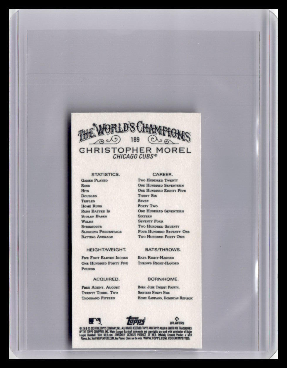 2024 Topps Allen & Ginter #189 Christopher Morel Mini Gold Border